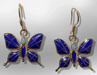 Bronze Inlay Different Stones Handmade Butterfly Shape Hook Earrings - Kachina City