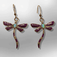 Bronze Inlay Stones Handmade Dragonfly Shape Hook Earrings - Kachina City