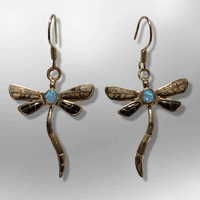 Bronze Inlay Stones Handmade Dragonfly Shape Hook Earrings - Kachina City