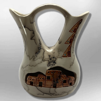 Handmade Small Horse Hair Pueblo Design Wedding Vase Pottery