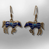 Bronze Inlay Handmade Different Stones Horse Shape Hook Earrings - Kachina City