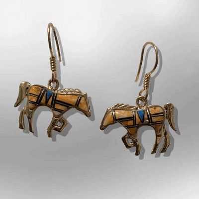 Bronze Inlay Handmade Different Stones Horse Shape Hook Earrings