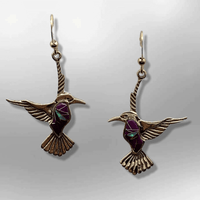 Bronze Handmade Inlay Different Stones Hummingbird Hook Earrings - Kachina City