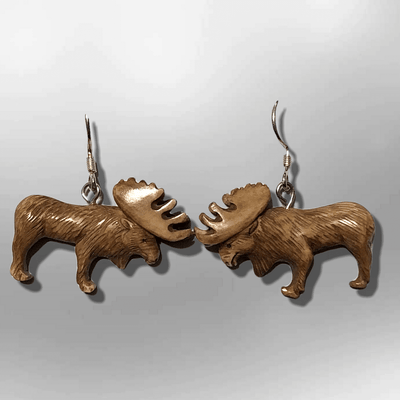 Bone Carved Eating Full Elk Body No Paint Handmade Detailed Hook Dangle Earrings