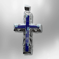 Sterling Silver Inlay different Stones Breathable Cross Pendant - Kachina City