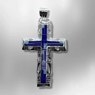 Sterling Silver Inlay different Stones Breathable Cross Pendant