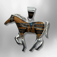 Sterling Silver Handmade Inlay Different Stones Medium Horse Shape Pendant - Kachina City