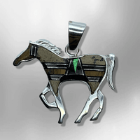 Sterling Silver Handmade Inlay Different Stones Medium Horse Shape Pendant - Kachina City