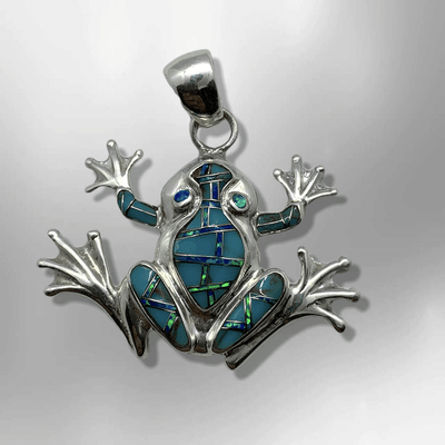 Sterling Silver Handmade Inlay Different Stones Frog Shape Pendant