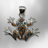 Sterling Silver Handmade Inlay Different Stones Frog Shape Pendant - Kachina City
