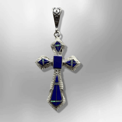 Sterling Silver Inlay Different Stones Saint Cross Shape Pendant