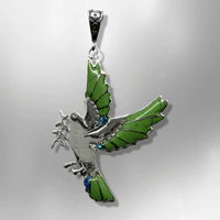 Sterling Silver Handmade Inlay Different Stones Dove Leaves Shape Pendant - Kachina City