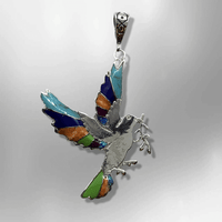 Sterling Silver Handmade Inlay Different Stones Dove Leaves Shape Pendant - Kachina City