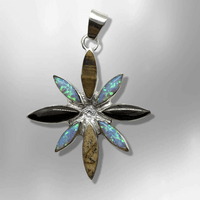 Handmade Inlay Different Stones Sterling Silver Flower Star Shape Pendant - Kachina City