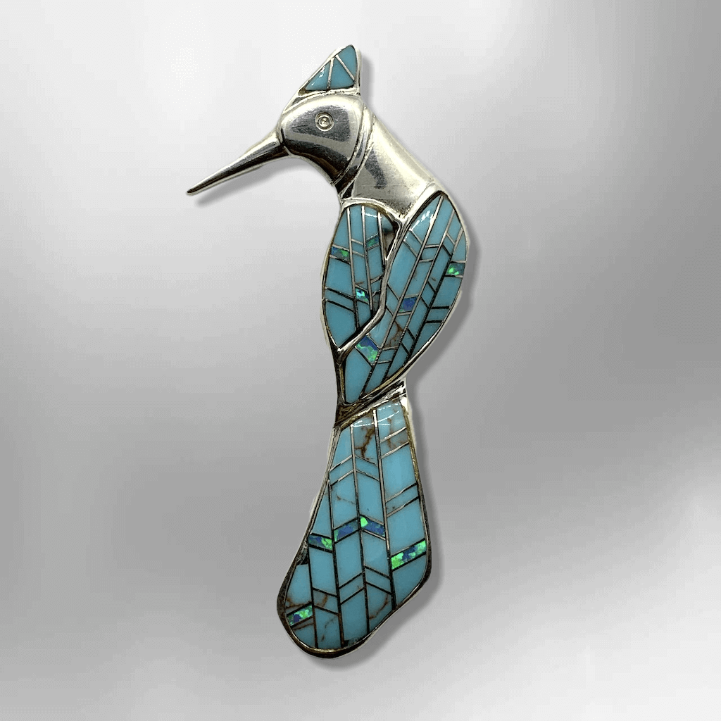 Sterling Silver Handmade Inlay Different Stones Peacock Shape Pendant - Kachina City