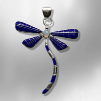 Sterling Silver Inlay Handmade Different Stones Large Dragonfly Pendant - Kachina City