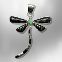 Sterling Silver Inlay Handmade Different Stones Large Dragonfly Pendant - Kachina City