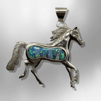 Sterling Silver Handmade Inlay Different Stones Large Horse Pendant - Kachina City