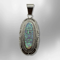 Sterling Silver Handmade Inlay Different Stone Long Oval Thick Pendant - Kachina City