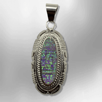Sterling Silver Handmade Inlay Different Stone Long Oval Thick Pendant - Kachina City