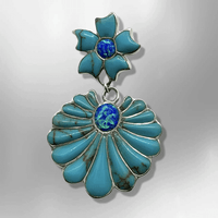 Sterling Silver Handmade Inlay Stone with Opal Two Part Flower Shape Pendant - Kachina City
