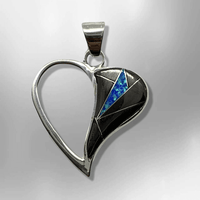 Sterling Silver Half Inlay Half Hollow Different Stones Heart Shape Pendant - Kachina City