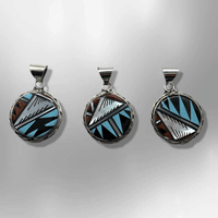 Sterling Silver Inlay Southwestern Style Stones and shells Round Pendant - Kachina City