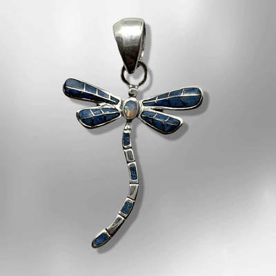 Sterling Silver Inlay Handmade Different Stone Small Dragonfly Pendant