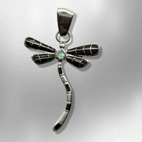Sterling Silver Inlay Handmade Different Stone Small Dragonfly Pendant - Kachina City