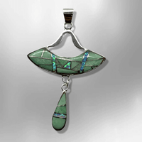 Sterling Silver Handmade Inlay Different Stone Space Ship Teardrop Two Part Pendant - Kachina City