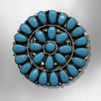 Navajo Handmade Sterling Silver Round Cluster Turquoise Pin and Pendant - Kachina City