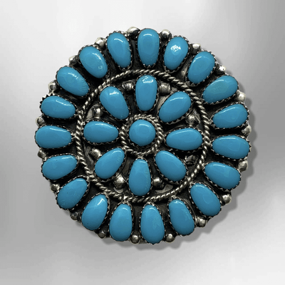 Navajo Handmade Sterling Silver Round Cluster Turquoise Pin and Pendant