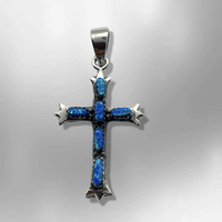 Sterling Silver Handmade Needlepoint Stone Turquoise Coral Cross Shape Small Pendant - Kachina City