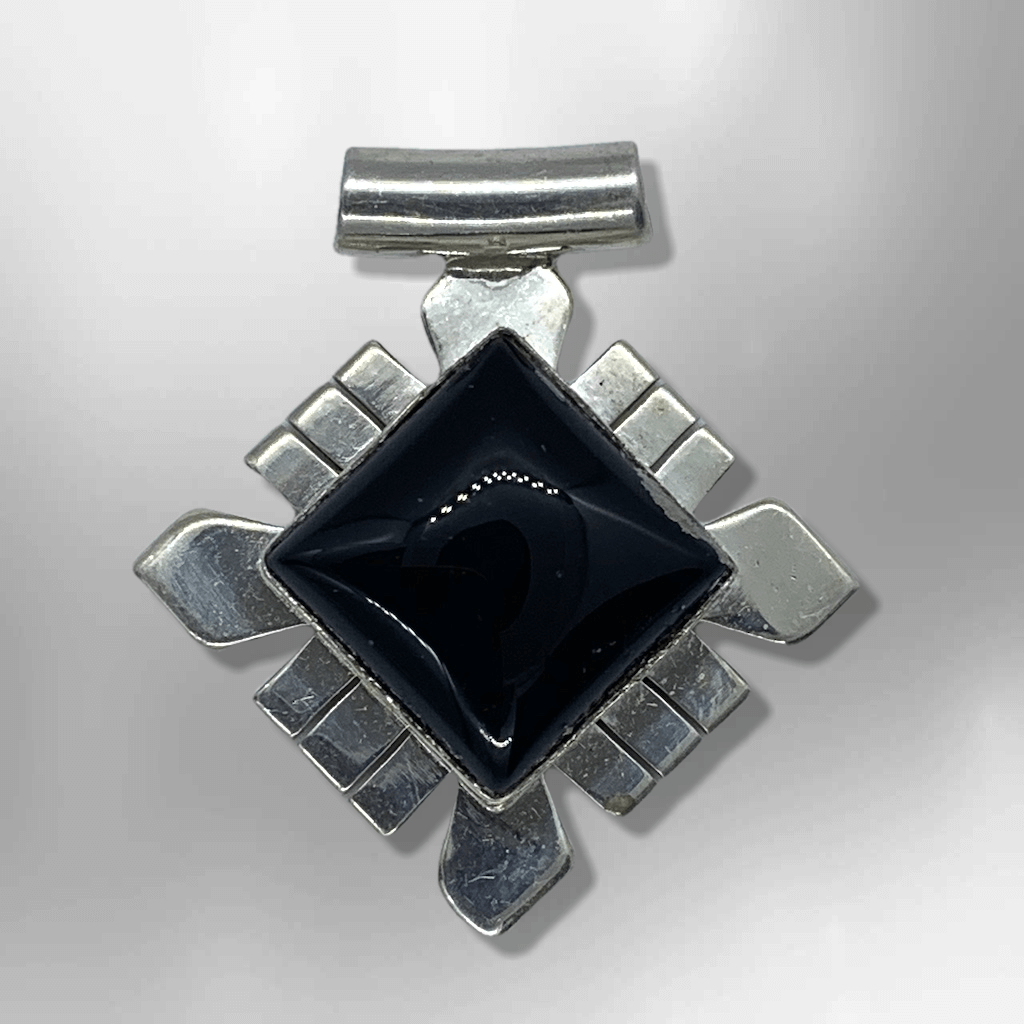 Sterling Silver Inlay Black Onyx Diamond Shape One piece Pendant - Kachina City