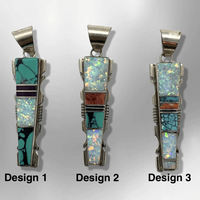 Sterling Silver Navajo Handmade Inlay Different Stones Long Arrowhead Pendant - Kachina City