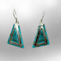 Handmade Inlay Stones Sterling Silver Triangle Shape Thick Hook Earrings - Kachina City