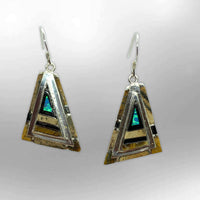 Handmade Inlay Stones Sterling Silver Triangle Shape Thick Hook Earrings - Kachina City