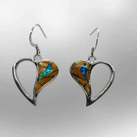 Sterling Silver Half Inlay Half Hollow Different Stones Heart Shape Hook Earrings - Kachina City