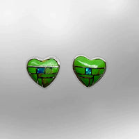 Sterling Silver Handmade Inlay Stones Heart Shape Small Stud Earrings - Kachina City
