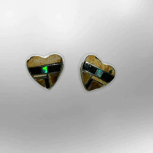 Sterling Silver Handmade Inlay Stones Heart Shape Small Stud Earrings - Kachina City