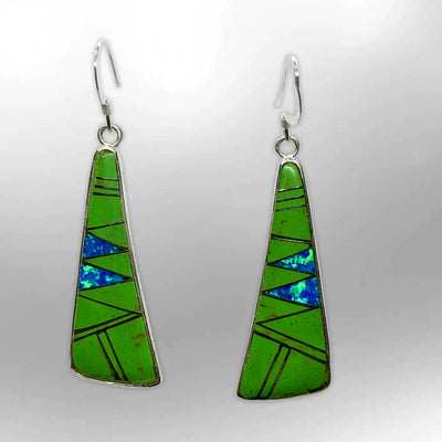 Sterling Silver Inlay Different Stones With Opal Slap Hook Earrings