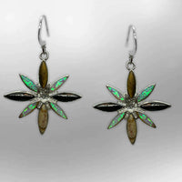 Sterling Silver Inlay Handmade Stones Flower Plant Shape Hook Earrings - Kachina City