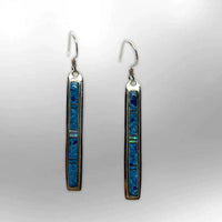 Sterling Silver Inlay Handmade Stones with opal Long Stick Shape Hook Earrings - Kachina City