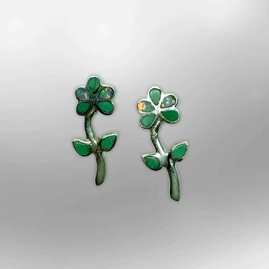 Sterling Silver Inlay Handmade Different Stones Full Flower Small Stud Post Earrings - Kachina City