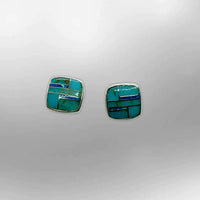 Sterling Silver Handmade Inlay Stones With opal Small Square Stud Earrings - Kachina City