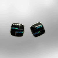 Sterling Silver Handmade Inlay Stones With opal Small Square Stud Earrings - Kachina City