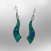Sterling Silver Inlay Handmade Different Stones Horn Shape Hook Earrings - Kachina City