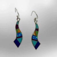 Sterling Silver Inlay Handmade Different Stones Horn Shape Hook Earrings - Kachina City