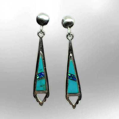 Sterling Silver Handmade Inlay Stones Arrowhead Hollow Triangle Post Earrings