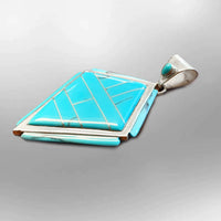 Sterling Silver Inlay Turquoise Stone Kite Arrowhead Shape Pendant - Kachina City